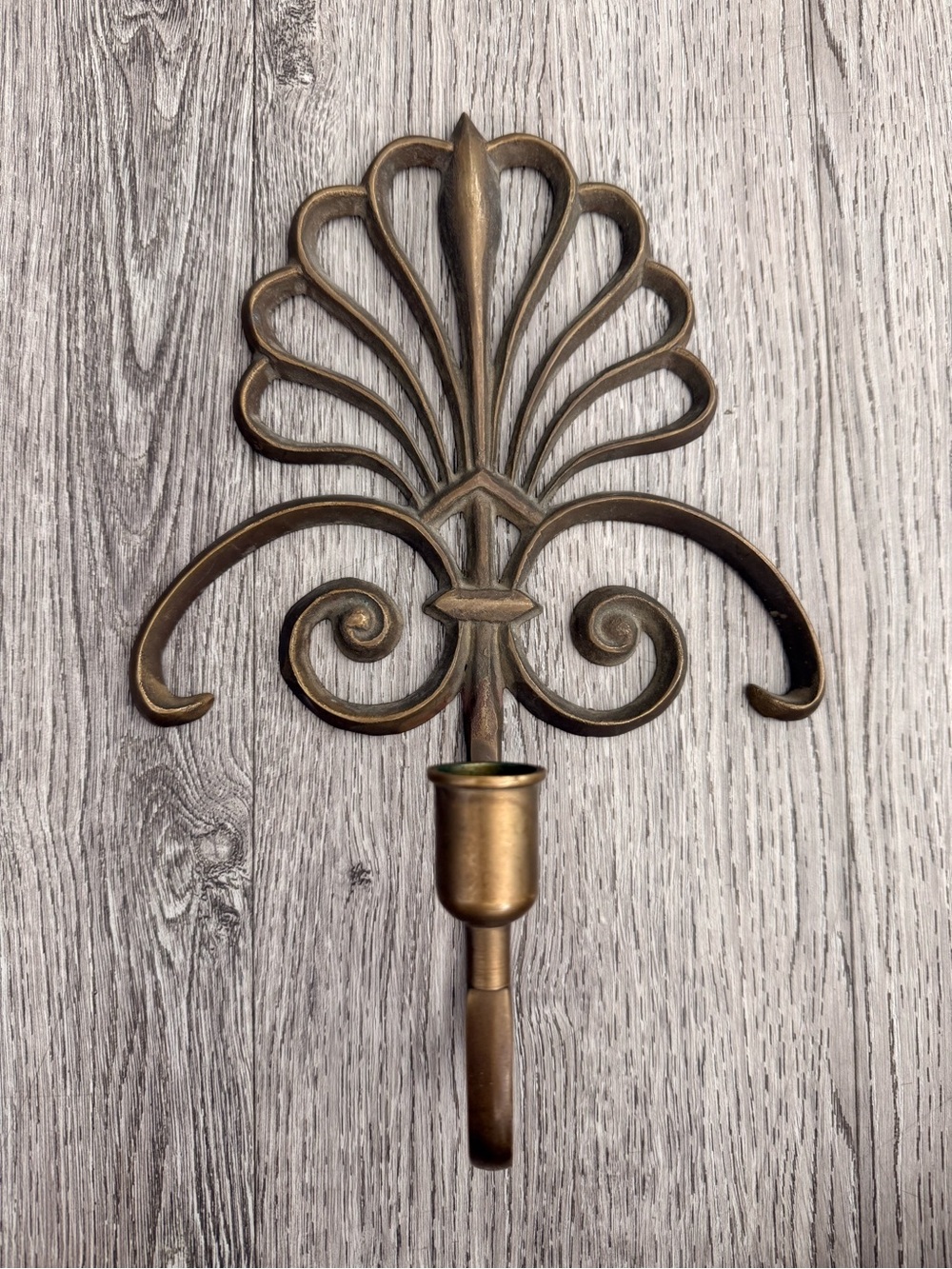 Vintage Brass Candle Holder Wall Sconce Fleur de Lis